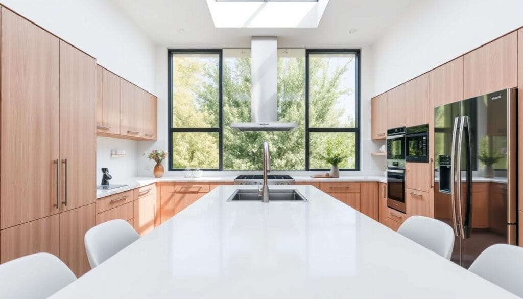 Aménager une cuisine petite espace facilement 3 Cuisine design moderne avec matériaux lumineux